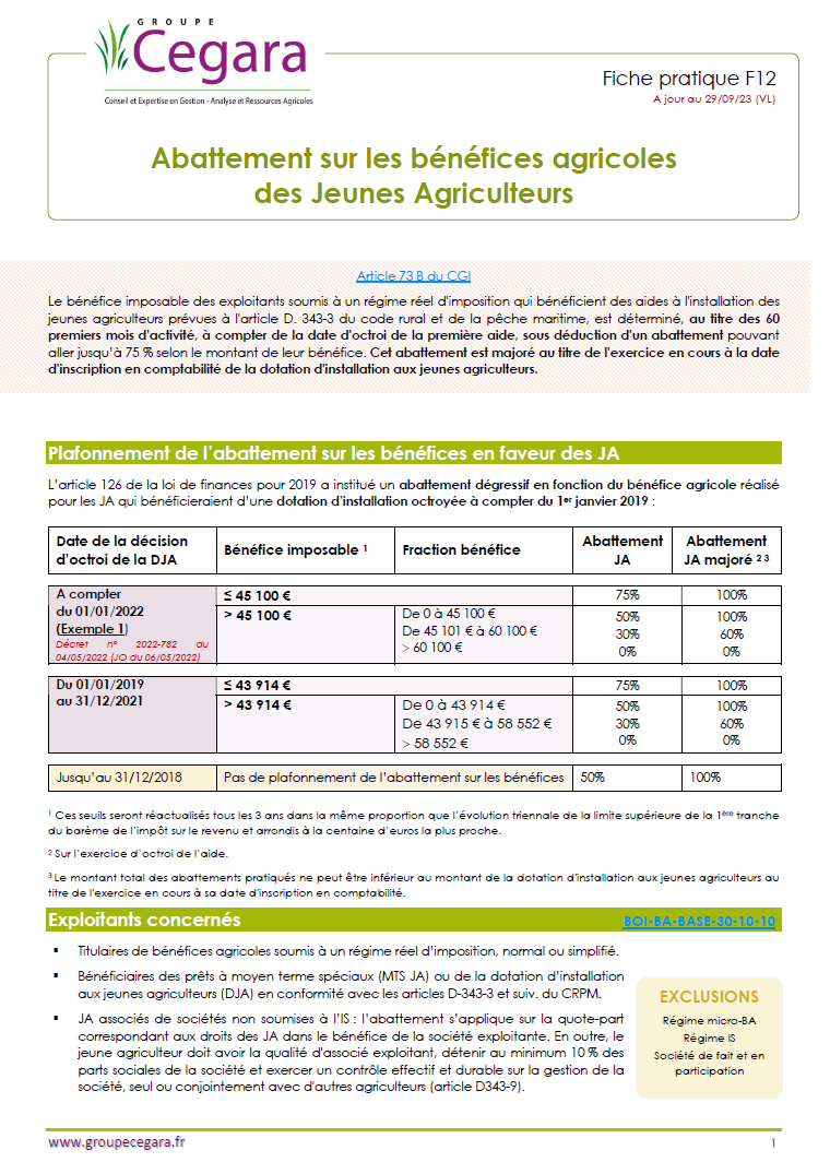 Abattement sur les bénéfices des JA