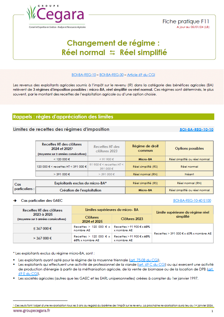 Changement de régime d'imposition (BA)