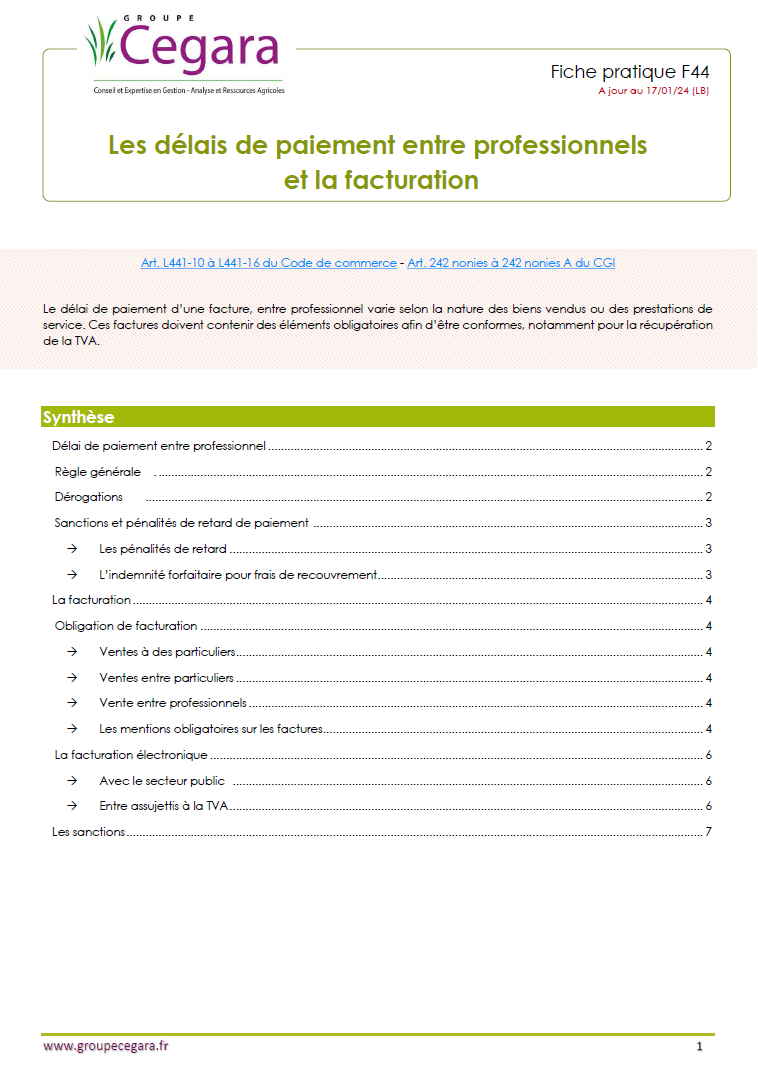 Les délais de paiement entre professionnels et la facturation