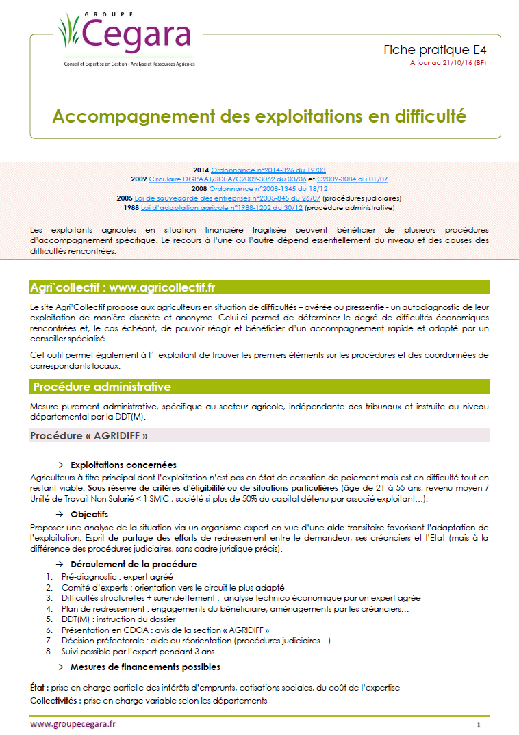 Accompagnement des exploitations en difficulté