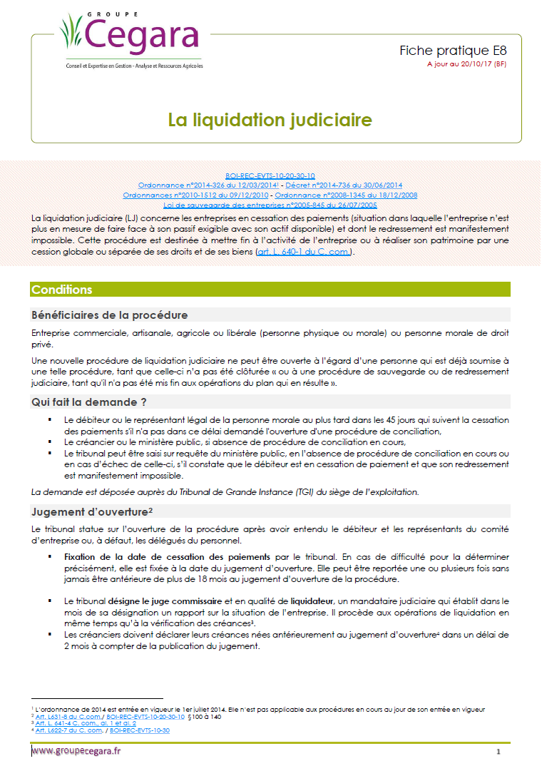 La liquidation judiciaire