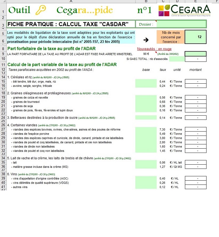 Calcul taxe CASDAR